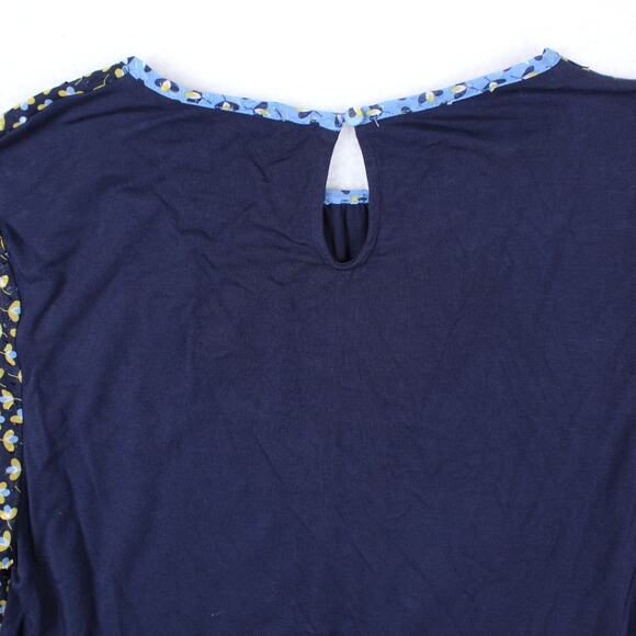 Boden Floral Blouse Womens 8 Navy Yellow Ruffle Sheer Romantic Top Lightweight - Picture 5 of 6
